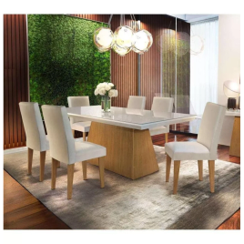 Imagem da oferta Conjunto De Mesa De Jantar Luna Com Vidro E 6 Cadeiras