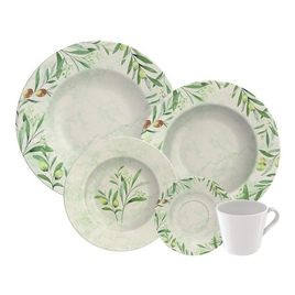 Imagem da oferta Aparelho de Jantar e Chá 20 Peças Tramontina - Porcelana Verde Redondo Oliva