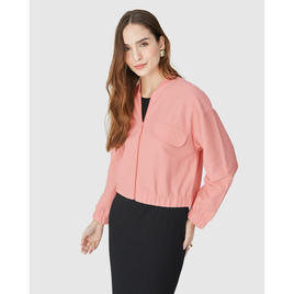 Imagem da oferta Jaqueta Bomber Feminina Com Lapela Em Moletom Sarjado ROSA - Moda feminina masculina plus size e infantil |