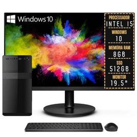 Imagem da oferta Computador Completo Intel Core i5 8GB SSD 512GB Windows 10 Monitor LED 19.5" HDMI 3green Windows 10
