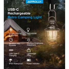 Imagem da oferta Astrolux CL01 1800-6500K Tripé de luz de acampamento recarregável uso até 30h Luz Multifuncional