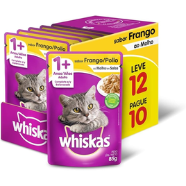 Imagem da oferta Ração Úmida Whiskas Sachê Frango ao Molho para Gatos Adultos - Leve 12 Pague 10