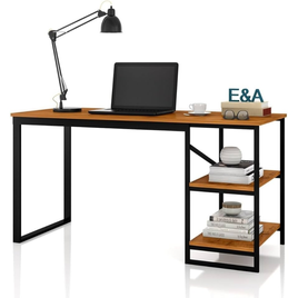 Imagem da oferta Mesa Home Office C/prateleiras De Metal E&A - Preto/Canela