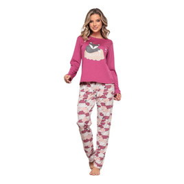 Imagem da oferta Pijama Longo Feminino Basic Estampa Nuvem Colorida Luna Cuore Magenta