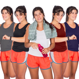 Imagem da oferta Kit 5 Blusa Regata Academia Básica Dry Moda Fitness - Feminina