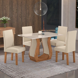 Imagem da oferta Conjunto Sala de Jantar Mesa Inovare 120x80cm Tampo Vidro/MDP com 4 Cadeiras Venus Viero Móveis Marrom/Off White/Bege