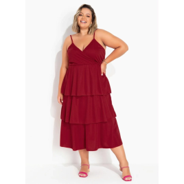 Imagem da oferta Vestido Vermelho em Camadas Plus Size