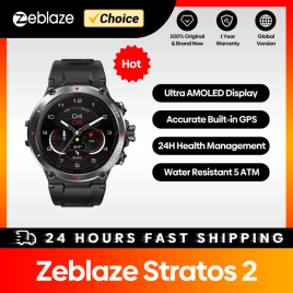 Imagem da oferta zeblaze stratos 2 gps relógio inteligente amoled display 24h monitor de saúde 5 atm longa vida da bateri