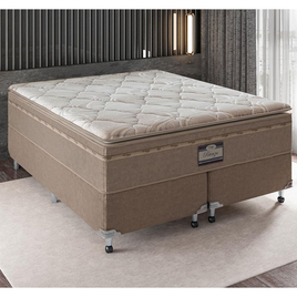 Imagem da oferta Cama Box Queen Size Portobel Potenza Platinun com Molas LFK e Pillow Top 74x158x198cm - Bege Claro