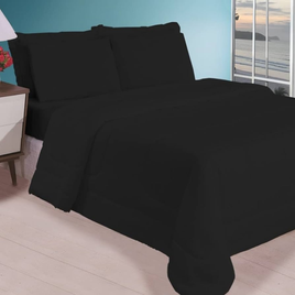 Imagem da oferta Kit Edredom Casal Jogo de Cama Leve Para Verão (6 Peças Preto)