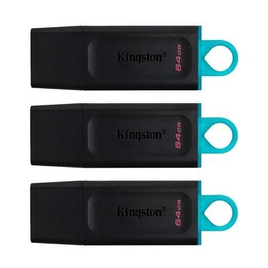Imagem da oferta Kit 3 Pen Drives DataTraveler Exodia 64GB Kingston com Conexão USB 3.2 Preto/Azul - DTX/64GB