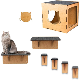 Imagem da oferta Brinquedo de Gato Mdf Reforçado Gatificação Parquinho 7 Peças com Carpete Degraus Nicho