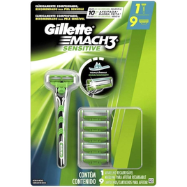 Imagem da oferta Gillette Aparelho De Barbear Mach3 Sensitive + 9 Cargas