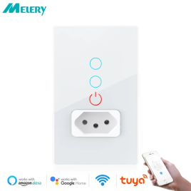 Imagem da oferta Melery-Tuya WiFi Tomada de Parede Inteligente Interruptor Brasil Light Sensor de Toque Painel d