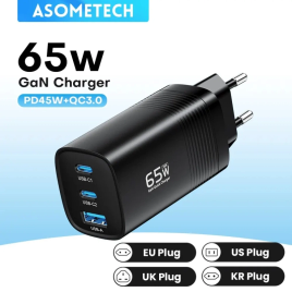 Imagem da oferta Carregador ASOMETECH GaN USB C 65W
