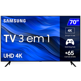 Imagem da oferta Smart TV 70" Samsung UHD 4K 3 HDMI 1 USB Bluetooth WI-FI Gaming Hub Tela sem Limites Alexa Built IN - UN70CU7700GXZD