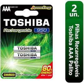 Imagem da oferta 2 Pack Pilha Recarregável AAA 12V 950mAh TNH3GAE TOSHIBA (Cartela com 2 unid.)