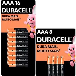 Imagem da oferta Pilha alcalina palito AAA 16 unidades + Pilha alcalina palito AAA 8 unidades Duracell - PT 1 UN