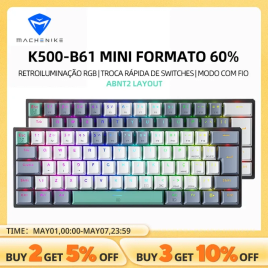 Imagem da oferta Machenike K500-B61 Mini Teclado Mecânico 60% ABNT2 Layout RGB Backlight Hot-swappable NKRO Wired Gaming Teclado Para PC