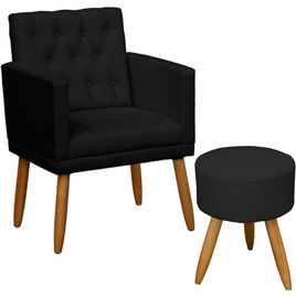 Imagem da oferta Poltrona Decorativa com Puff resistente moderno para sala de estar Recepção (Preto)