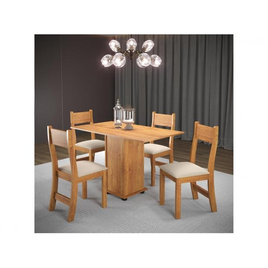 Imagem da oferta Mesa de Jantar 4 Cadeiras Retangular Mel e Pastel Viero Móveis France