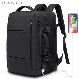 Imagem da oferta BANGE-Mochila de Viagem USB Expansível para Homens Grande Capacidade Impermeável Saco De Escola De Moda 17.3