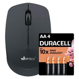 Imagem da oferta Mouse sem fio, Preto, 1200dpi, MW100, App-tech + Pilha Alcalina Pequena, AA, Duracel