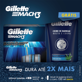Imagem da oferta Kit Gillette Mach3 4 Cargas De Aparelho Para Barbear + Creme de Barbear Rosto e Corpo 150ml