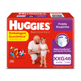 Leve 2 Pacotes de Fralda Huggies Supreme Care Hiper Roupinha Tamanho XXG com 48 Unidades Cada (Total 96 Unidades)