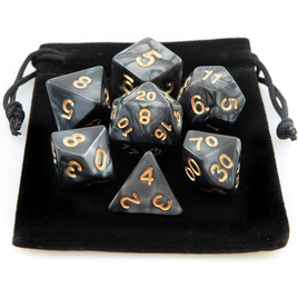 Imagem da oferta Kit 7 Dados RPG de Mesa D&D Opaco Perolado D4 D6 D8 D10 D10% D12 D20 Cor PRETO ROYAL + 1 Bolsa