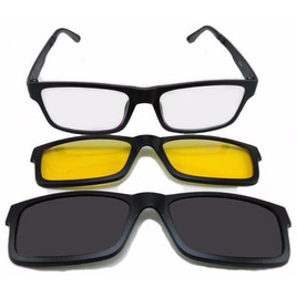 Armação Para Óculos Grau Clip Polarizado Tr90 Preto 2 em 1 - Palas Eyewear