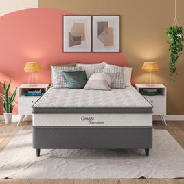 Imagem da oferta Cama Box Casal Herval Ômega com Pillow Top e Molas Ensacadas 60x138x188cm - Branco/Cinza