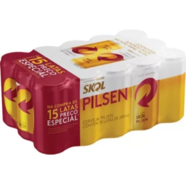 Imagem da oferta Pack Cerveja Pilsen Skol Lata 15 Unidades 269ml Cada Embalagem Econômica