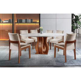 Imagem da oferta Mesa De Jantar Nuance Redonda Tampo Vidro/mdp Com 6 Cadeiras
