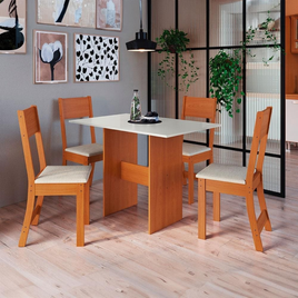 Imagem da oferta Mesa de Jantar Indekes Orquídea com 4 Cadeiras - Freijo/Off White