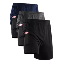 Imagem da oferta Kit 3 Shorts Masculino 2 Em 1 Fitness Bermuda Para Treino