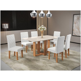 Imagem da oferta Mesa de Jantar 6 Cadeiras Retangular Mel/Linho Gelo Viero Móveis Alicia