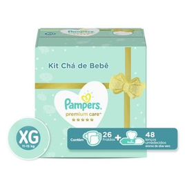 Imagem da oferta Kit Chá De Bebê Fralda Pampers Premium Xg 26 Unidades + Lenço Pampers Aloe Vera 48 Unidades