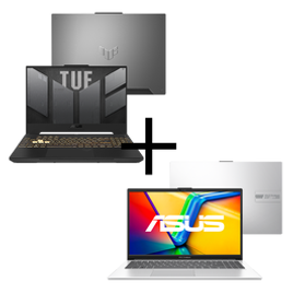 Imagem da oferta Notebook ASUS TUF Gaming F15 FX507ZC4-HN100 Mecha Gray + Notebook ASUS Vivobook Go 15 E1504GA-NJ434W Cool Silver