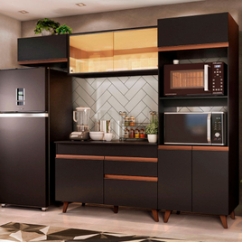 Imagem da oferta Armário de Cozinha Completa 260cm Preto Reims  XP01 - Loja de Móveis Online |  Móveis