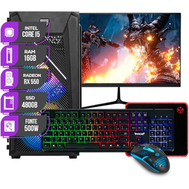 Imagem da oferta PC Gamer Completo Mancer Intel Core i5 RX 550 16GB de Ram SSD 480GB Monitor 21