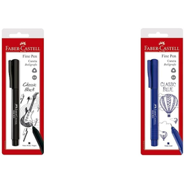 Imagem da oferta Caneta Ponta Fina Faber-Castell Fine Pen SM/FPBPRZF Preta + Caneta Fine Pen Faber-Castell SM/FPBAZZF Azul