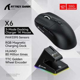 Imagem da oferta Mouse Gamer Sem Fio Attack Shark X6 Sensor PAW3395 com Dock de Carregamento