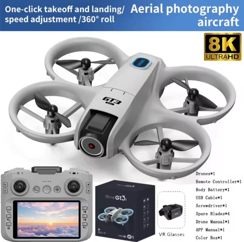 NOVO Drone RC GT3 Mini 8K HD com Câmeras Duplas 5G WIFI Modelo Screen 8k VR