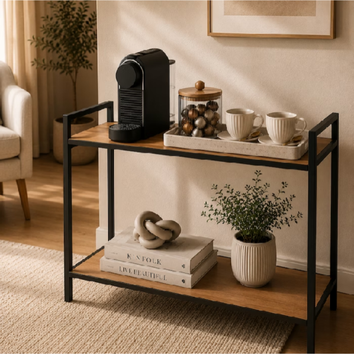 Aparador estilo industrial - aço duas prateleiras cantinho café buffet balcão decoração