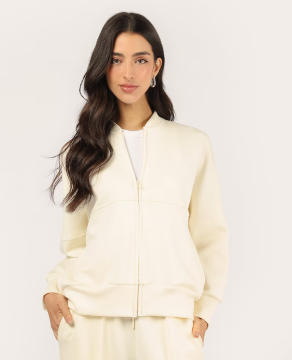 Jaqueta gola bomber feminina em modal - Bege Claro