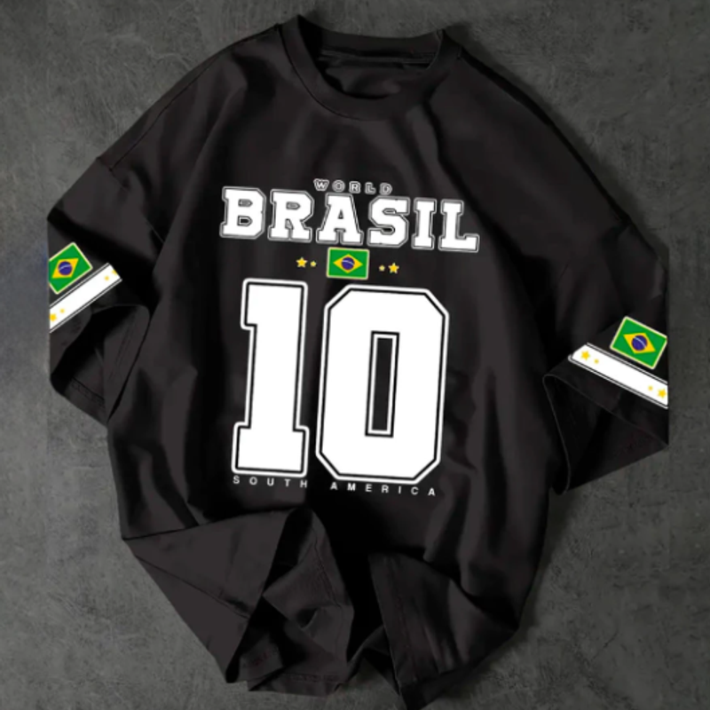Camiseta Masculina World Brasil South América 10 Camisa Algodao Premium 30.1 Oversized