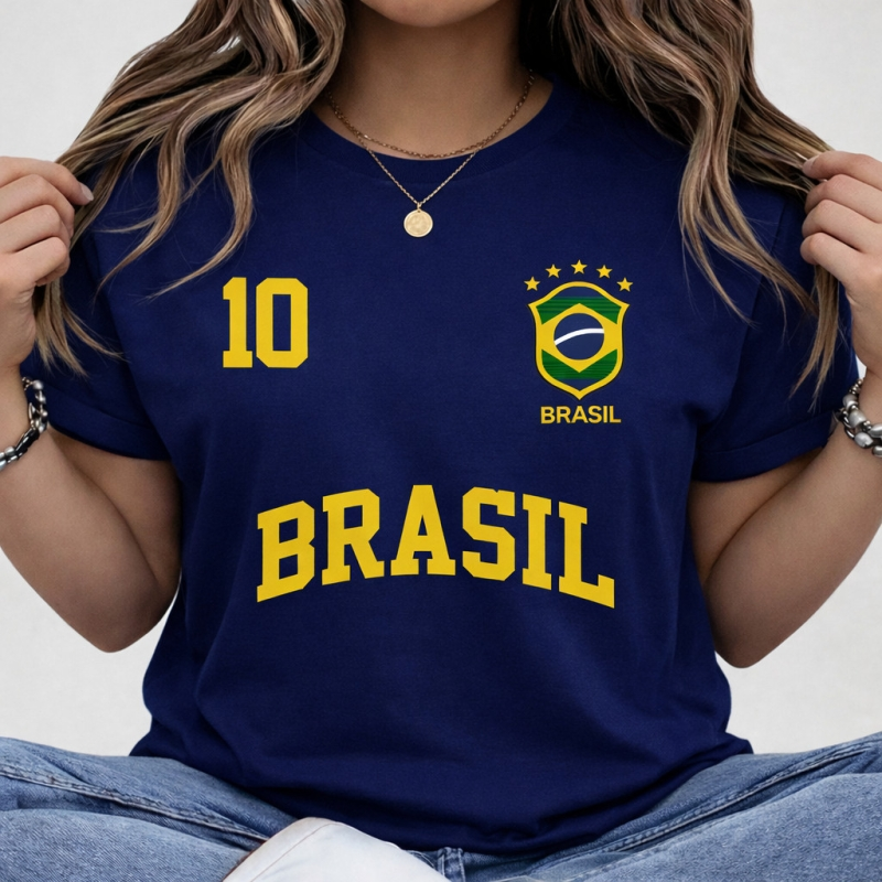 Camiseta Camisa Feminina Blusa 100% Algodão Streetwear Brasil Copa Bandeira Futebol Tendência Oferta