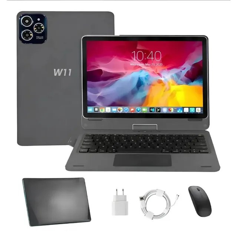Notbook Android Tablet 10 Android 14 Tela Rotacional 360° 12gb Ram + 256gb Estilo Notebook 2 Em 1 Teclado E Mouse Inclu