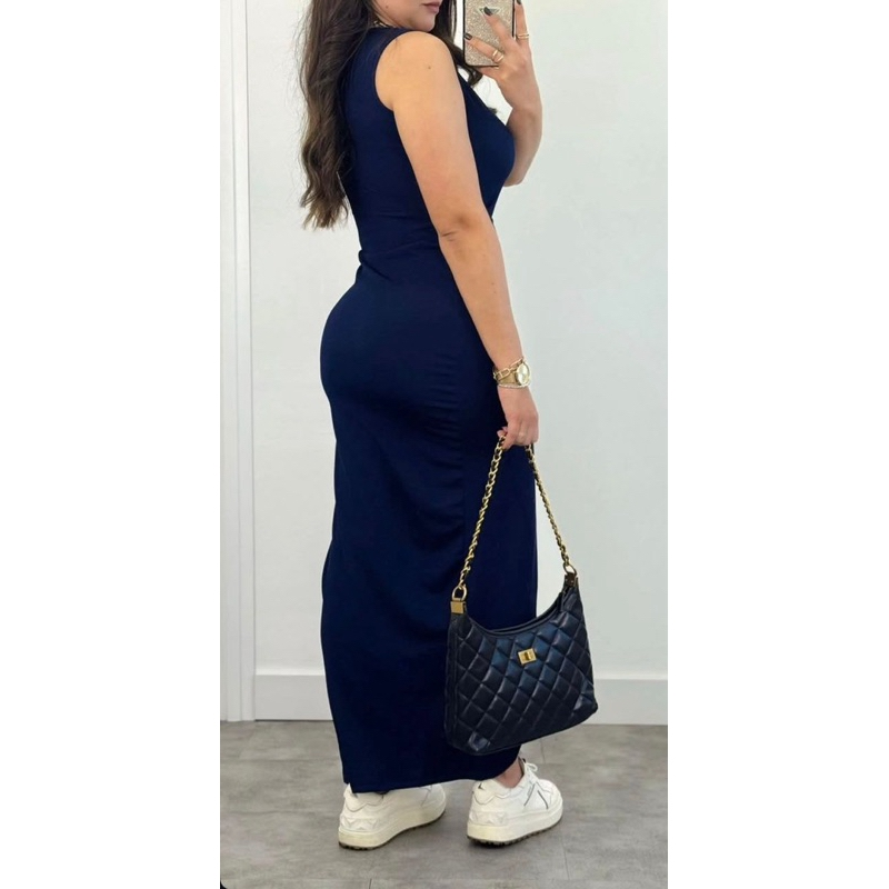 Vestido Midi Feminino Longo com Fenda Frontal Sexy Elegante
